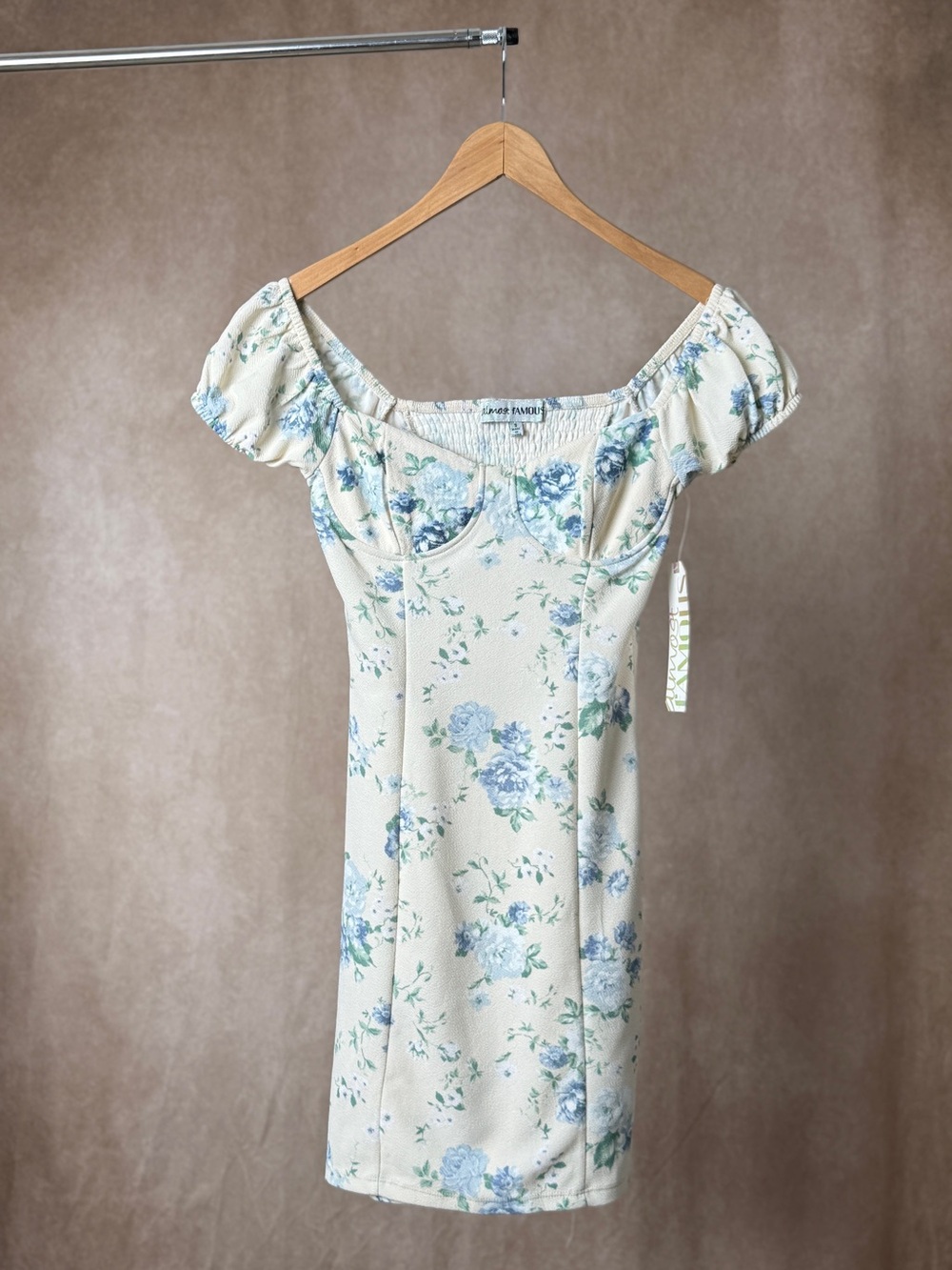 Almost Famous Blue Floral Milkmaid Mini Dress Corset Sweetheart Size S